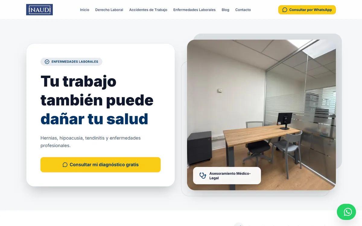 Página de enfermedades laborales del Estudio Jurídico Inaudi