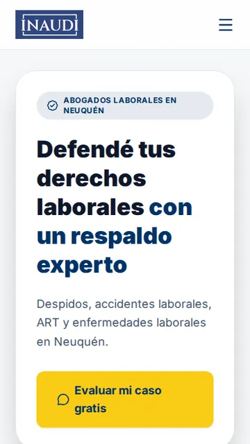 Inicio del sitio del Estudio Jurídico Inaudi visto en un celular